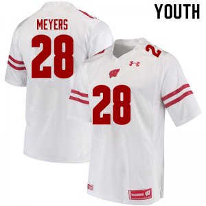 Youth Wisconsin Badgers NCAA #28 Gavin Meyers White Authentic Under Armour Stitched College Football Jersey XL31Z84QS